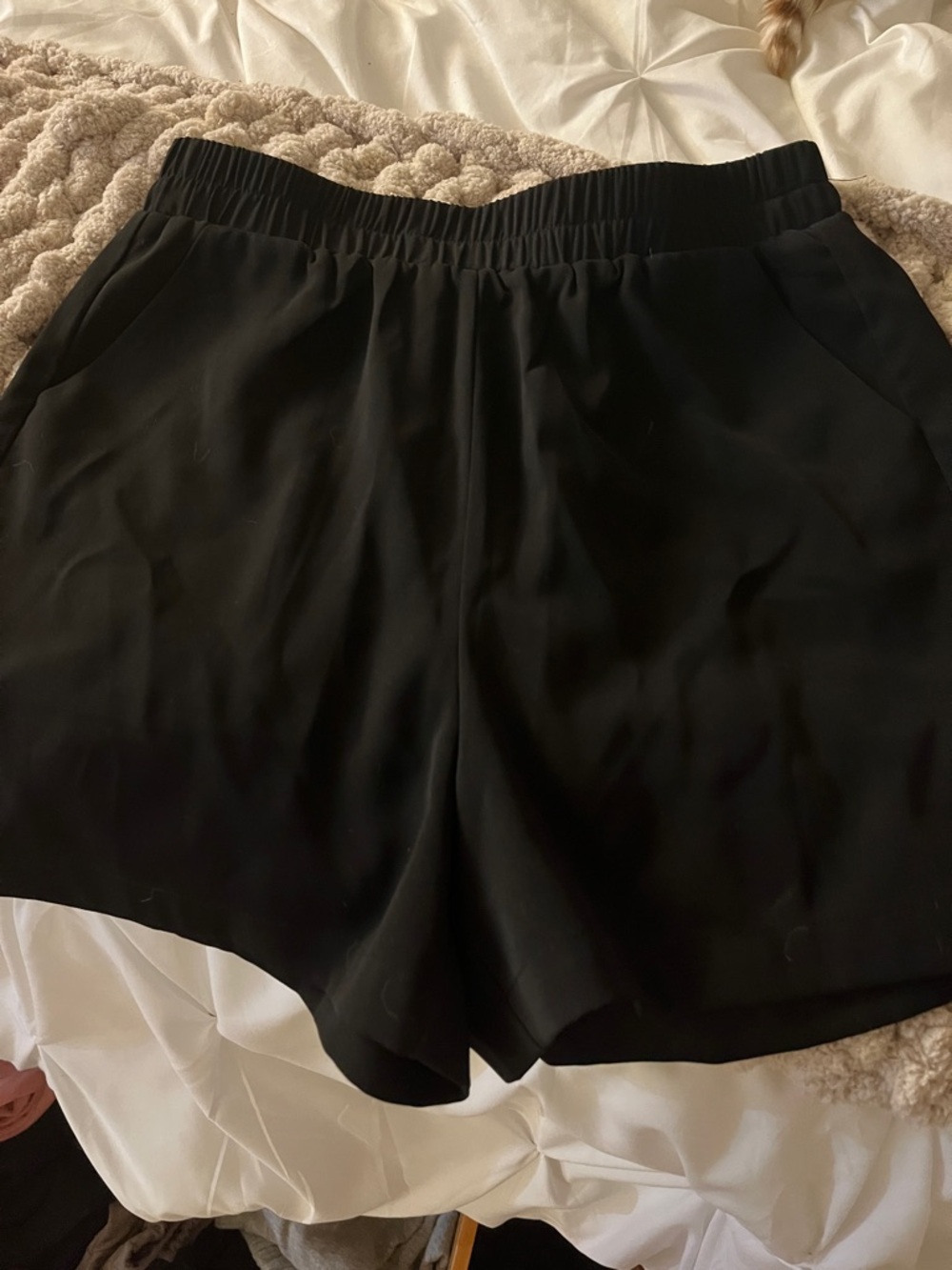 Black Elastic-Waist Women’s Shorts